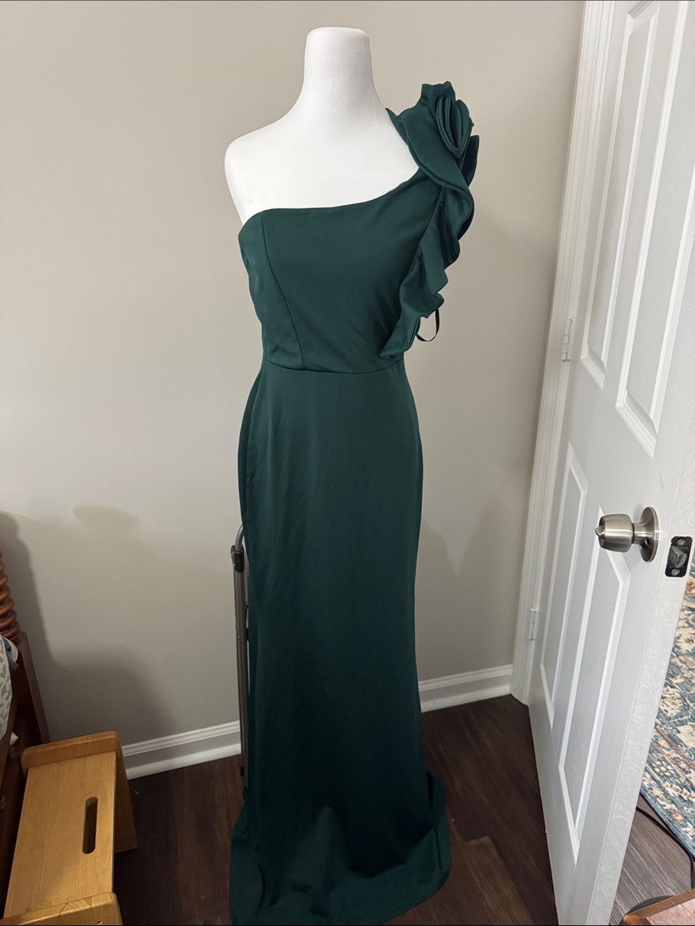 Windsor One-Shoulder Emerald Green Ruffle Gown